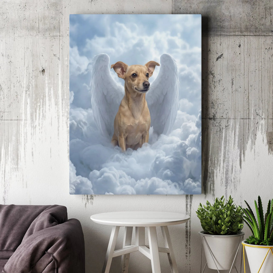 Angel Dog Memorial Canvas | Pet with Angel Wings in Clouds | Premium Gallery Wrap Wall Art | Sympathy Gift for Loss of Dog