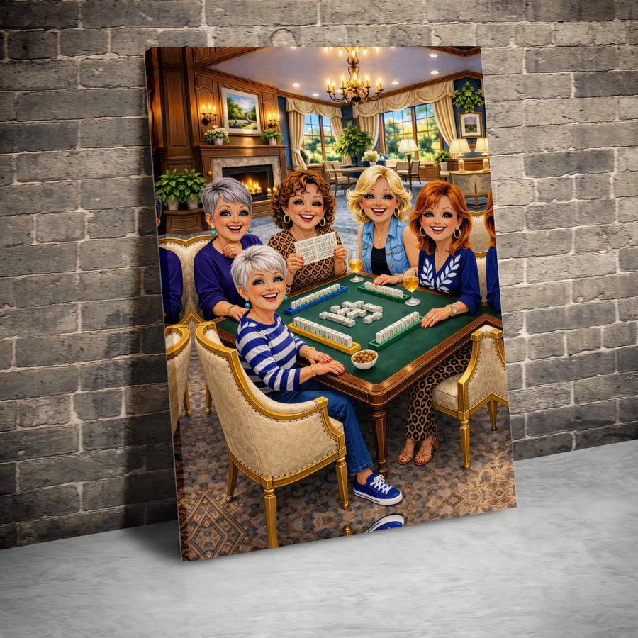 Mahjong Ladies Night Canvas Print | Vibrant Game Night Illustration | Premium Gallery Wrapped Canvas | Game Room Decor Gift for Women