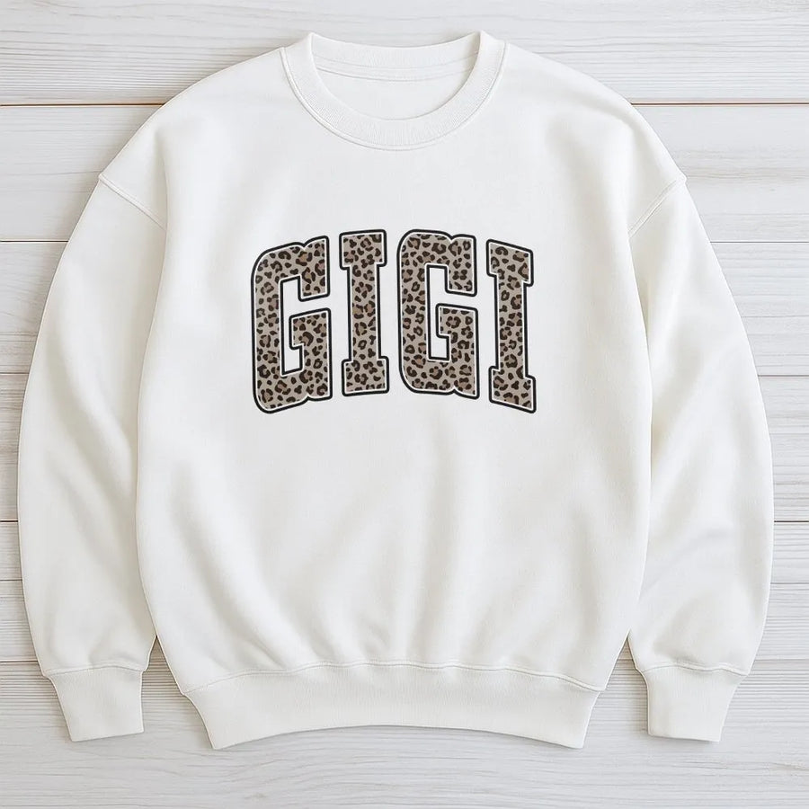 Gigi Leopard Print Shirt | Varsity Letter Graphic Tee | Soft Cotton Top | New Grandma Mother's Day Gift