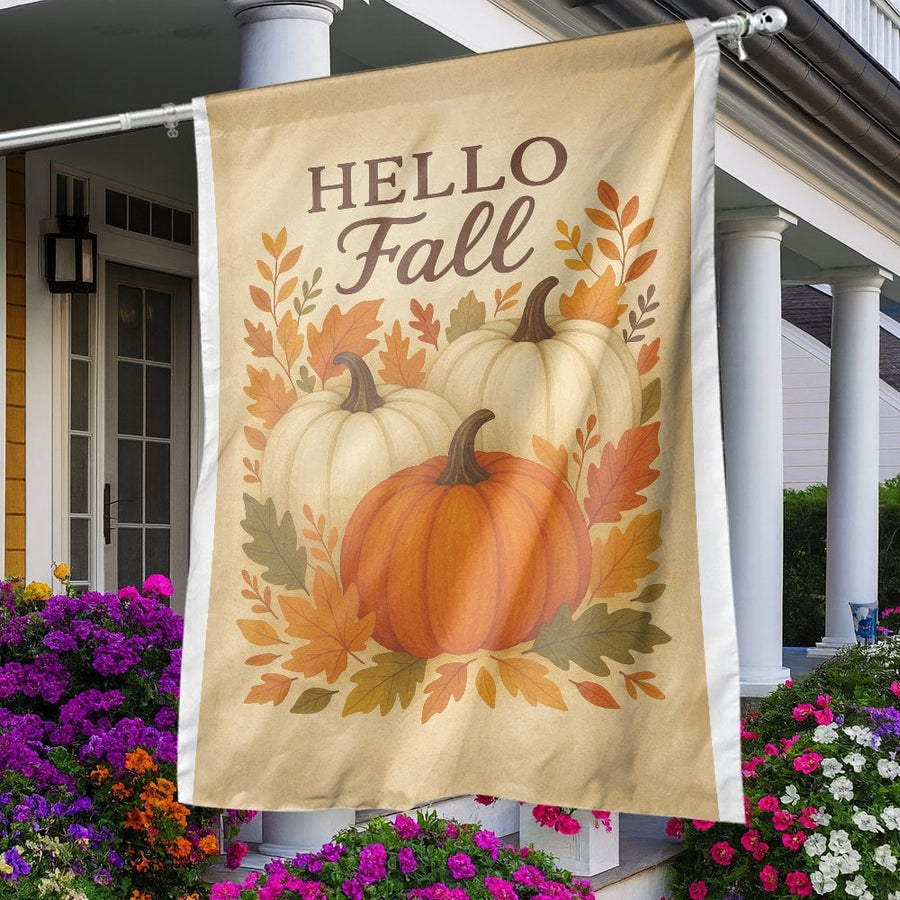 Hello Fall Garden Flag | Rustic Pumpkin Autumn Yard Decor | Weather-Resistant Polyester | Seasonal Outdoor Garden Gift