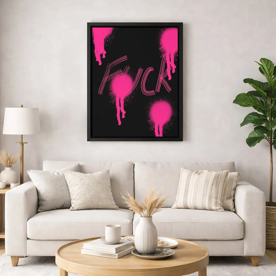 Graffiti Wall Art Canvas | Hot Pink Spray Paint Typography | Premium 1.25-inch Gallery Wrap | Edgy Home Office Decor For Modern Spaces
