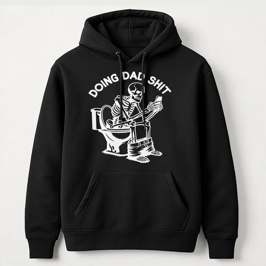 Doing Dad Shit Hoodie | Funny Skeleton Bathroom Graphic | Premium Cotton Blend Unisex Sweatshirt | Perfect Birthday Gift for Dad