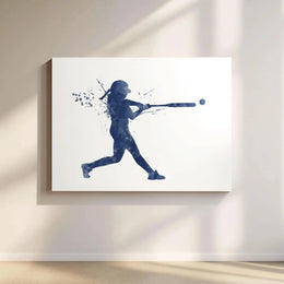 Softball Player Canvas Wall Art | Watercolor Silhouette Art | Premium Gallery Canvas | Gift for Girls Bedroom Decor