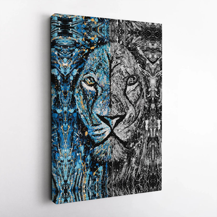 Abstract Lion Canvas Wall Art | Dual Color Splatter Paint Design | 1.25-Inch Gallery Profile | Modern Home Decor Gift