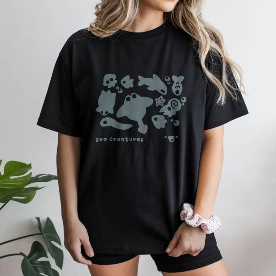 Sea Creatures T-Shirt | Cute Ocean Animals Graphic | Soft 100% Cotton Premium Tee | Unique Marine Life Gift for Nature Lovers