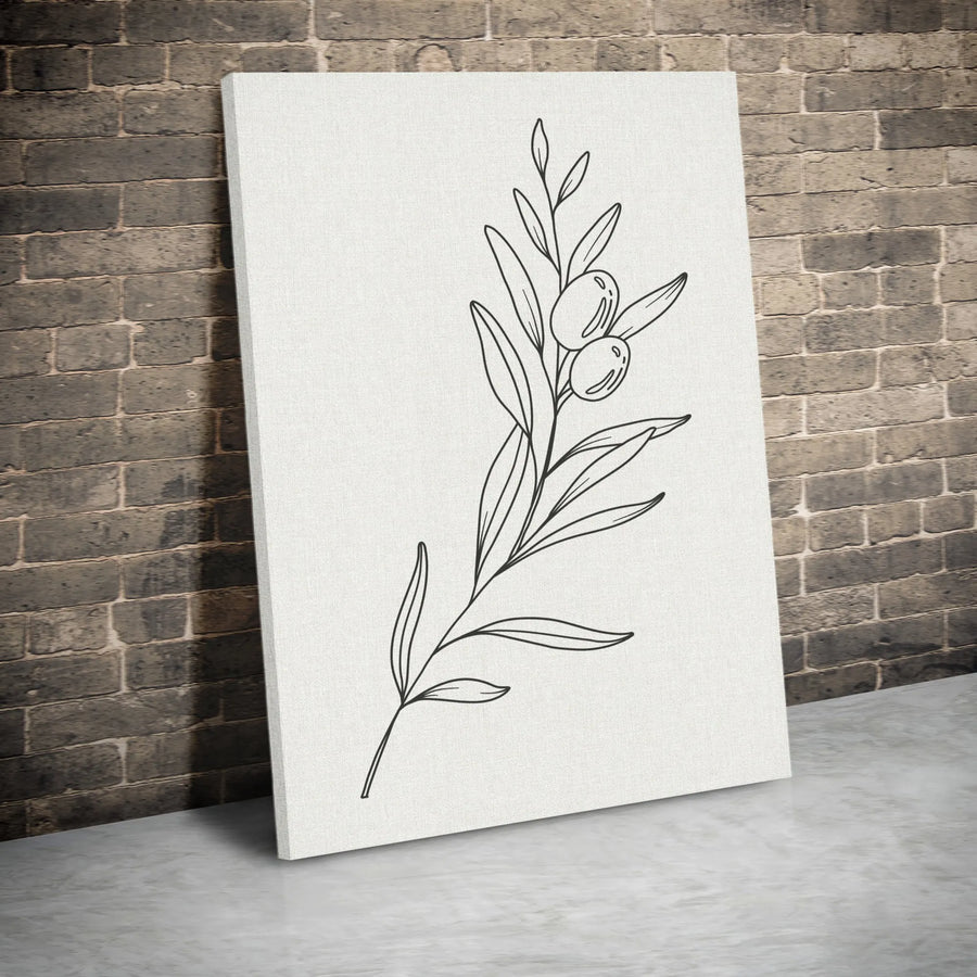 Minimalist Olive Branch Wall Art | Line Art Botanical Canvas Print | 1.25 Inch Gallery Wrap | Modern Home Decor for Living Room or Office