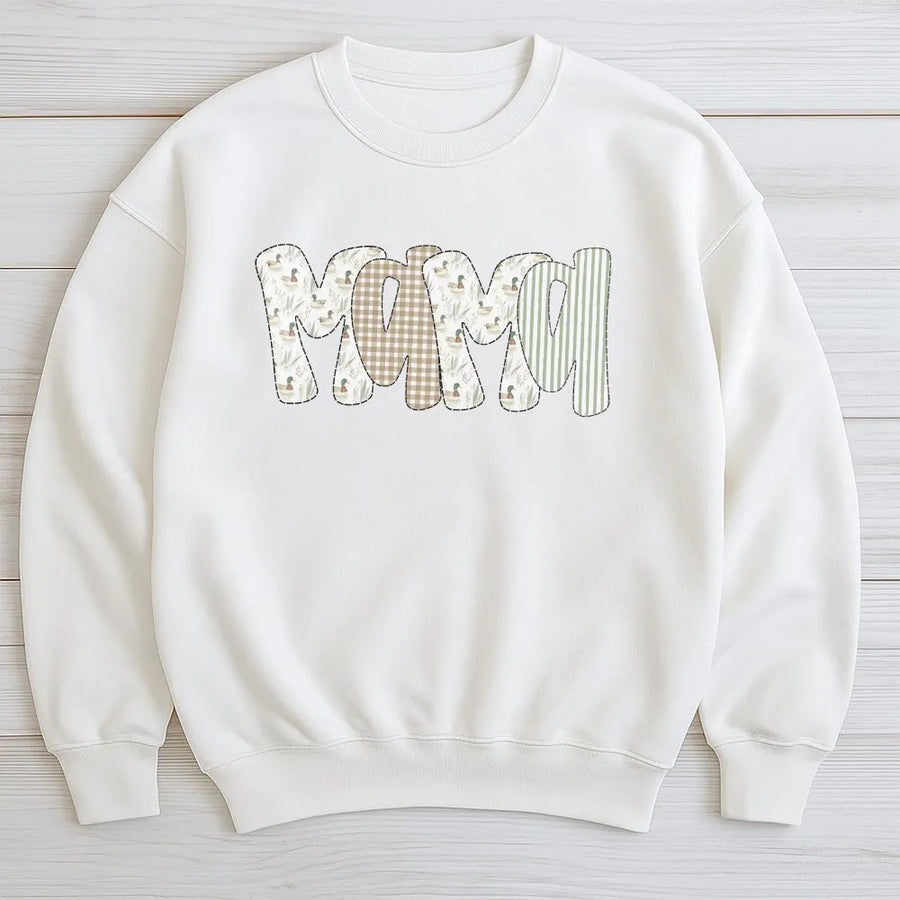 Duck Hunting Mama Sweatshirt | Camo Mallard Duck Patchwork Style | Premium Cotton Tee | Gift for Outdoorsy Mom