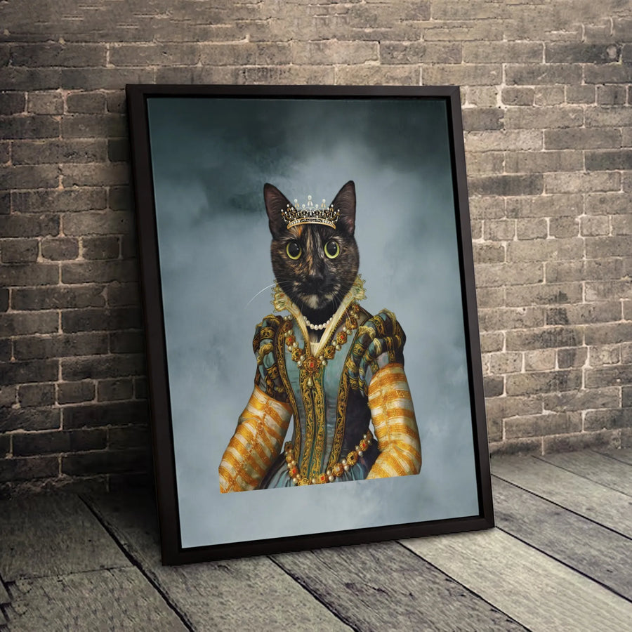 Royal Tortoiseshell Cat Portrait | Renaissance Queen in Crown & Gown | Gallery-Wrapped Canvas Art | Premium Pet Lover Gift Home Decor