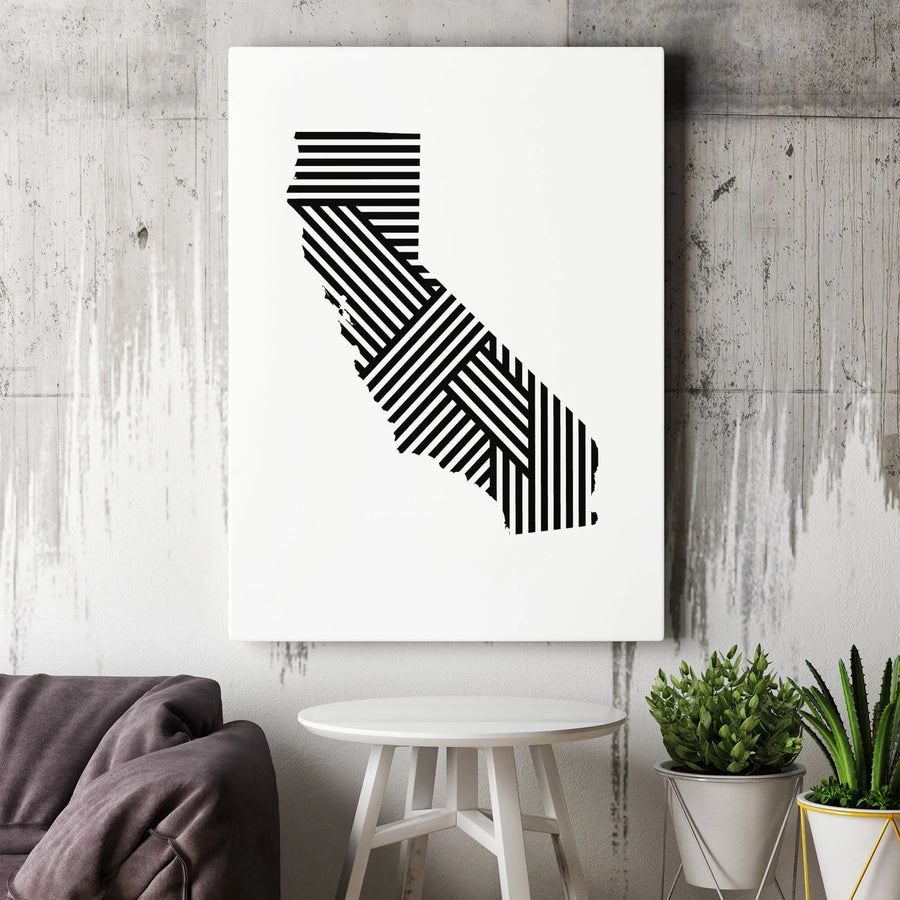 California Map Vertical Canvas | Geometric Line Art Print | Premium Gallery Wrap Canvas | Modern Home Decor Gift for California Lover