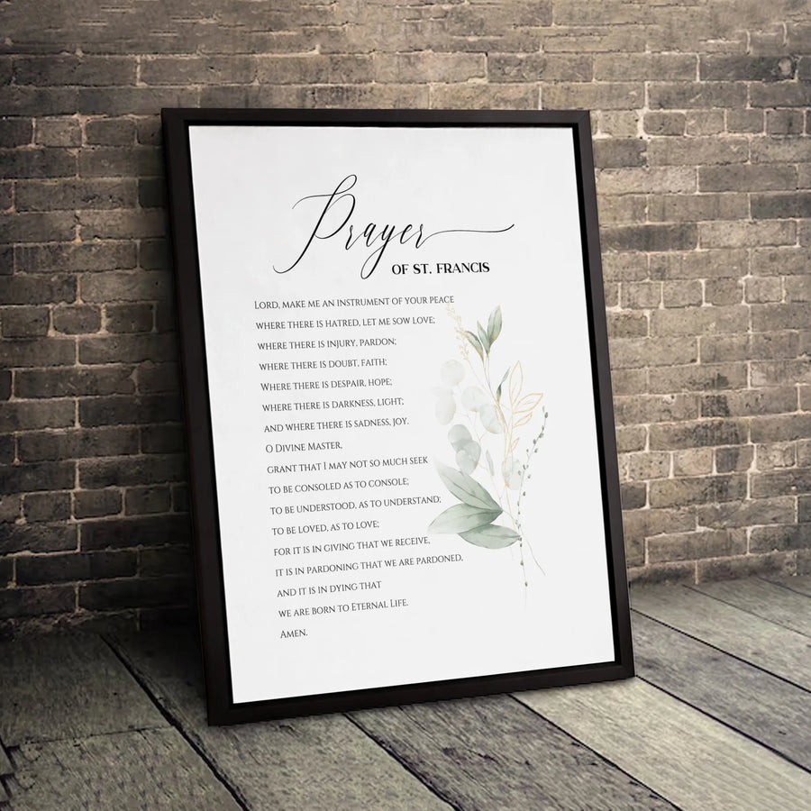 Prayer Of St. Francis Canvas Wall Art | Watercolor Botanical Design | Premium Fade-Resistant Print | Religious Home Decor Gift