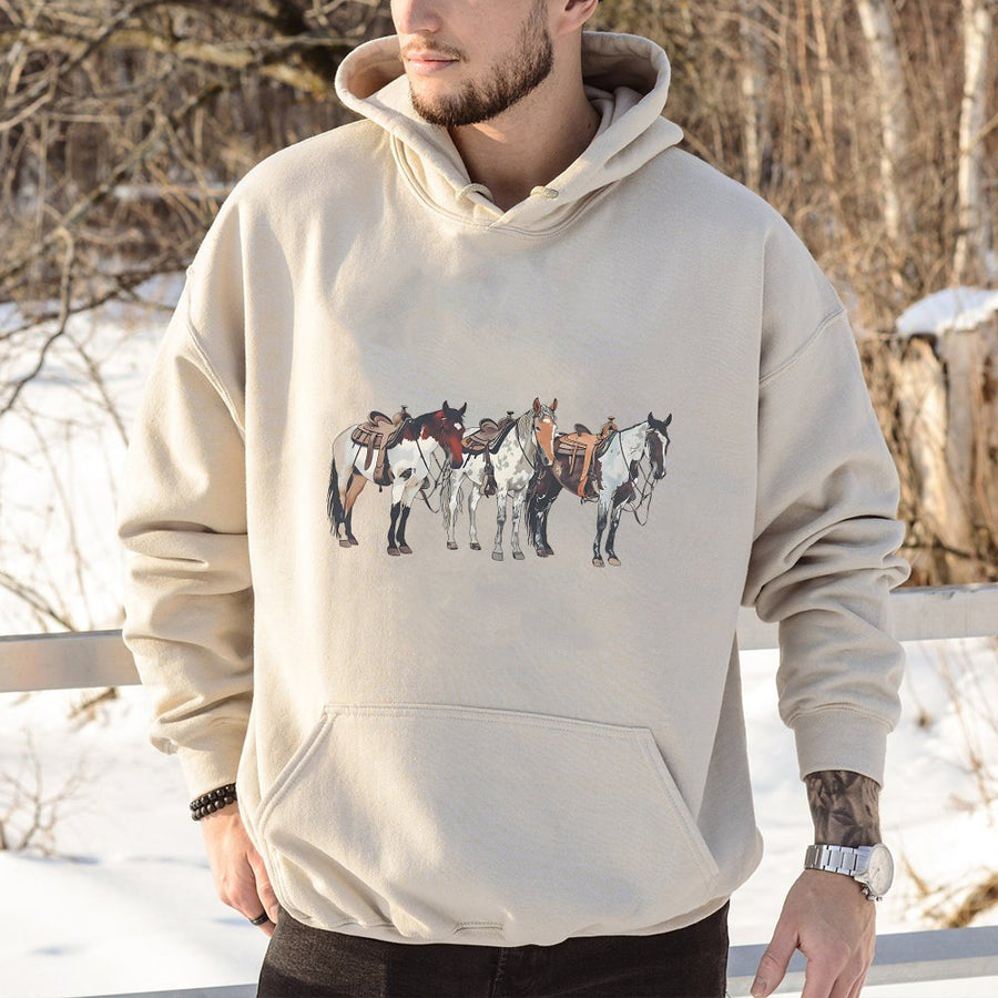 Horse Hoodie | Western Ranch Graphic Print | Soft Cotton Blend Premium Sweatshirt | Gift for Cowgirl and Equestrian Lovers