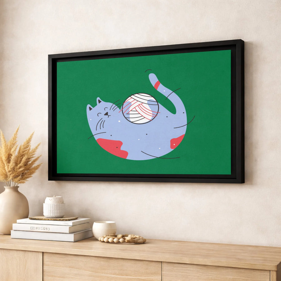 Cute Cat Canvas Wall Art | Playful Kitten With Yarn Ball Print | Premium Gallery-Wrapped Gallery Decor | Whimsical Animal Nursery Gift