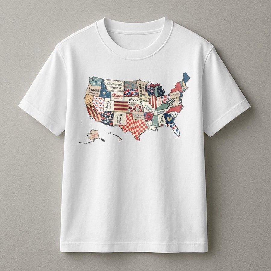 USA Map T-Shirt | Patriotic Bible Verse Graphic Tee | 100% Cotton Premium Quality | Christian Apparel Gift for Women and Men