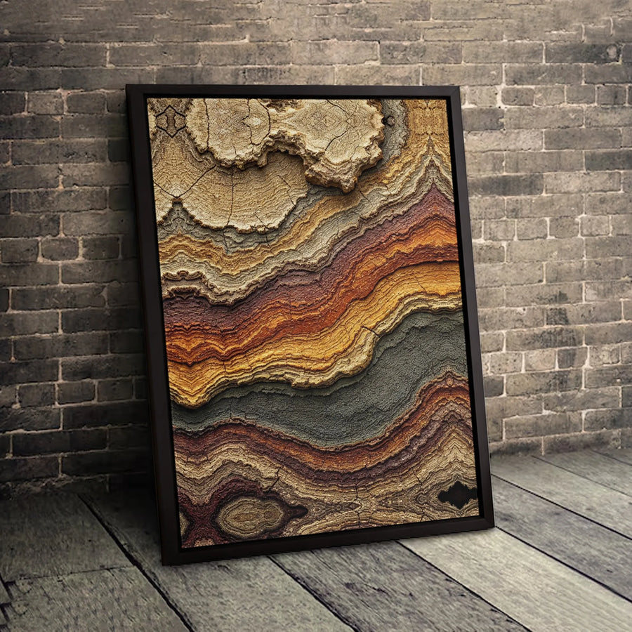 Petrified Wood Abstract Canvas Print | Earthy Rock Strata Wall Art | Premium 1.25" Gallery Wrap | Modern Home Office Decor Gift