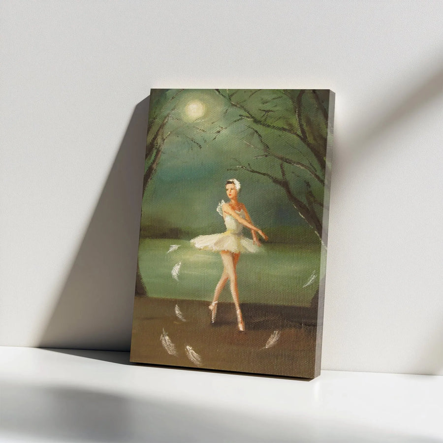 Ballerina Canvas Wall Art | Moonlit Swan Lake Dance Painting | Premium Gallery Wrapped Canvas | Gift for Dancers & Home Decor