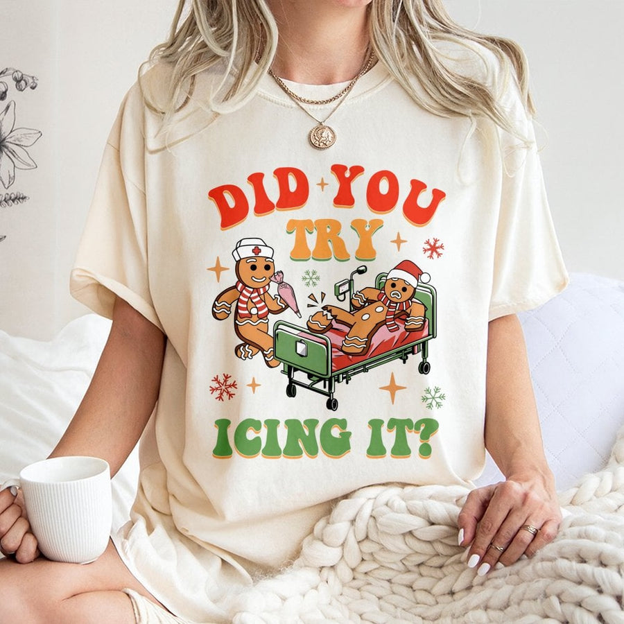 Nurse Christmas T-Shirt | Funny Gingerbread Icing Medical Pun | 100% Cotton Premium Tee | Holiday Gift for ICU Nurses and Healthcare Workers