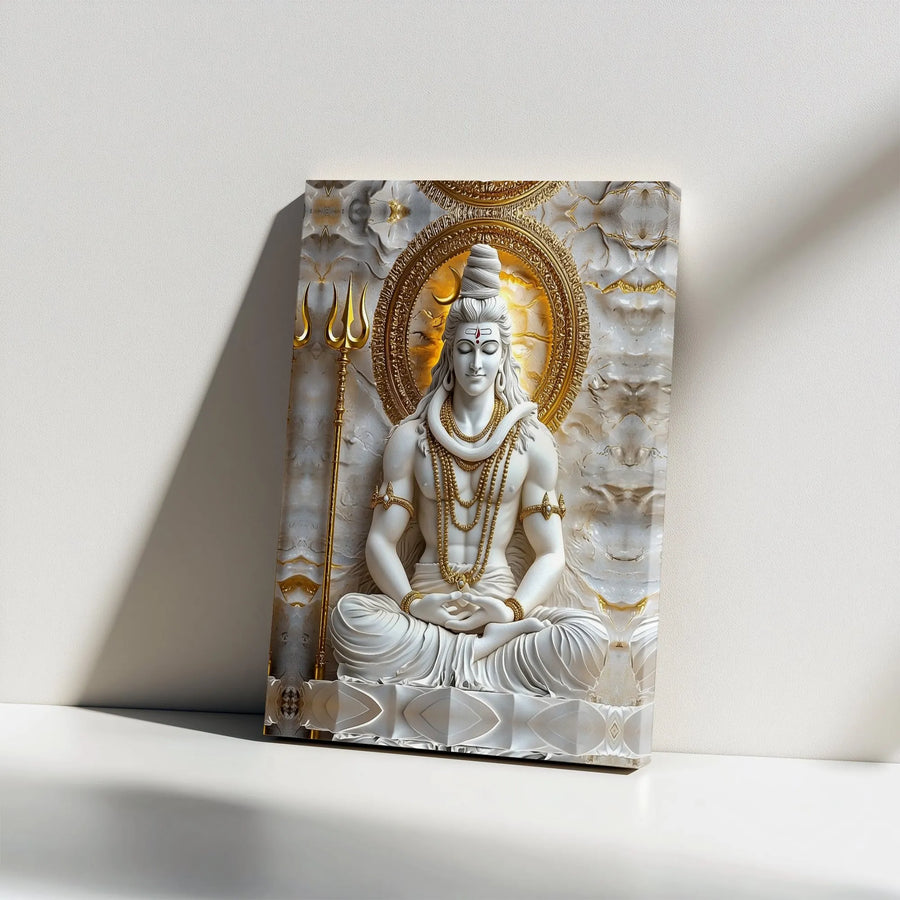 Lord Shiva Canvas Wall Art | Meditating Mahadev 3D Style Print | Premium Gallery Wrapped Canvas | Hindu Spiritual Gift for Home Decor