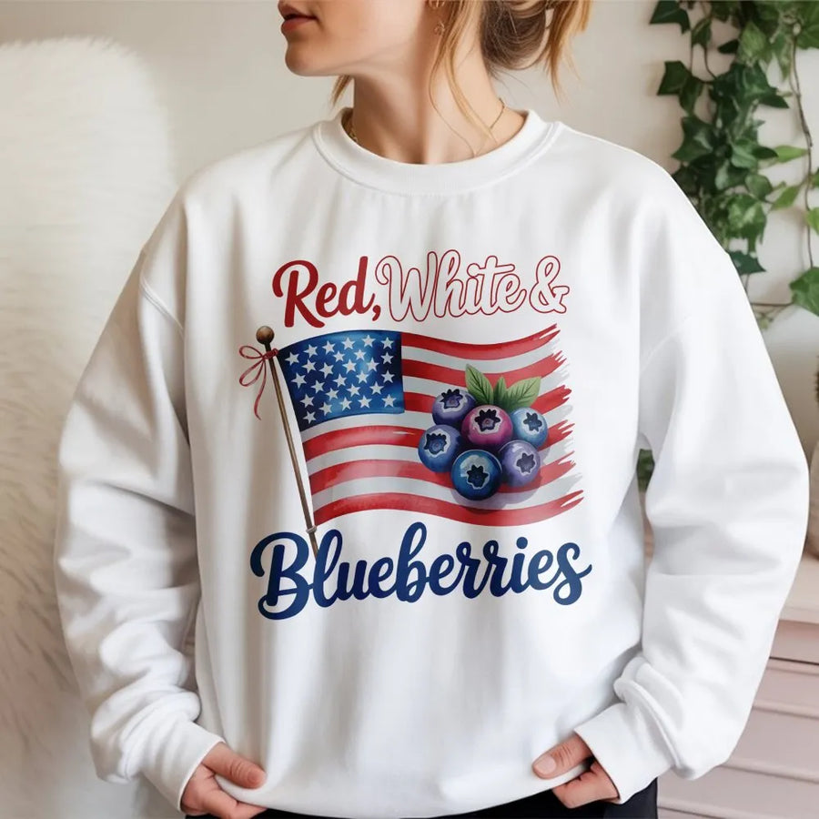Red White and Blueberries Sweatshirt | American Flag Blueberry Graphic Design | Premium Cotton Blend | Patriotic 4th of July Gift for Men and Women