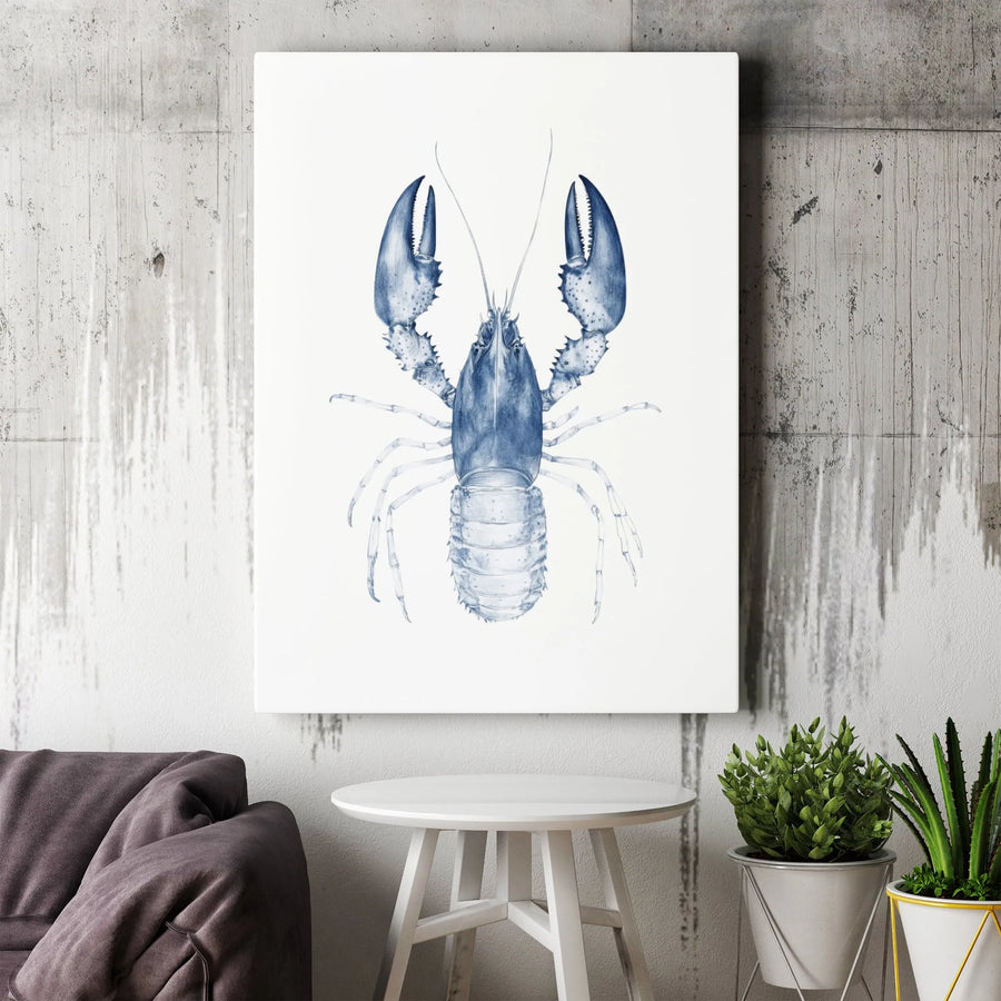 Blue Lobster Wall Art Canvas | Nautical Sketch Illustration | Premium Gallery Wrap Print | Coastal Home Decor Gift for Beach House