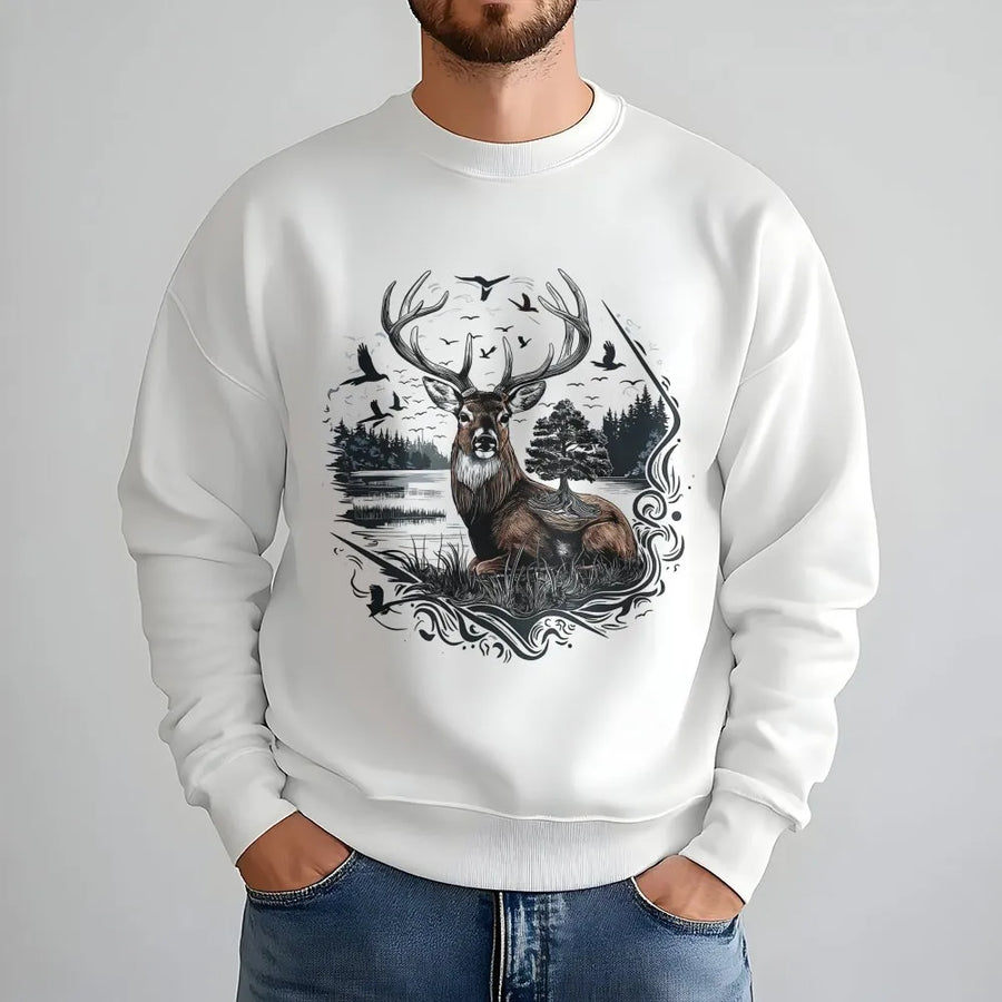 Majestic Deer Sweatshirt | Wildlife Forest Nature Graphic | Premium Cotton Blend | Nature Lover Gift for Hunters & Outdoorsmen