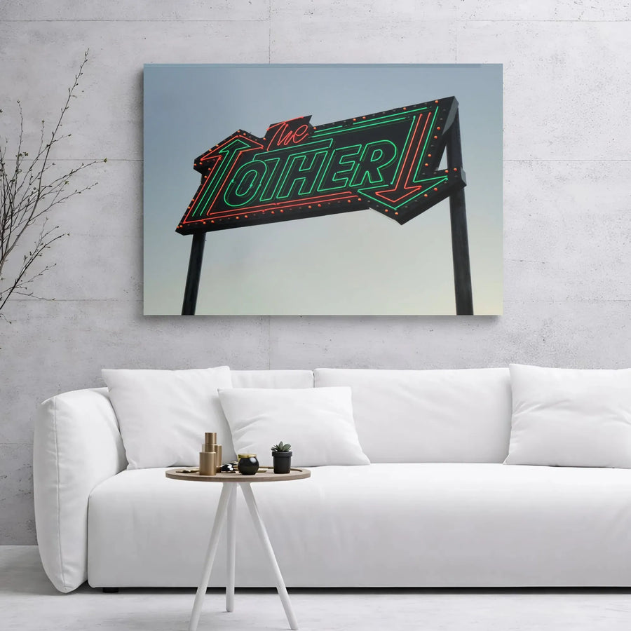 Retro Neon Arrow Sign Canvas Wall Art | The Other Vintage Aesthetic | Premium Gallery Wrapped Print | Industrial Loft Home Office Decor