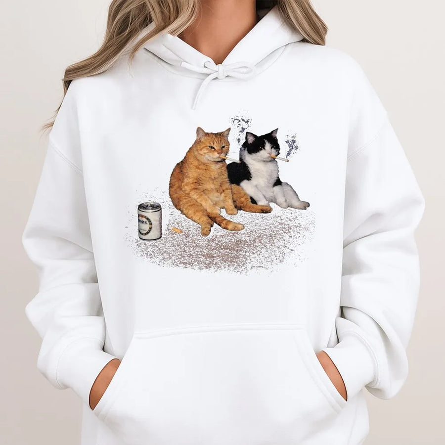 Vintage Smoking Cats Hoodie | Funny Kitten Retro Streetwear Graphic | Premium Cotton Blend | Unisex Funny Cat Lover Gift