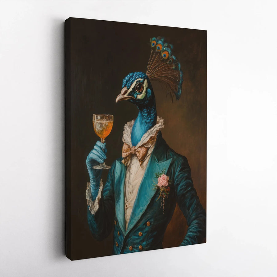 Dapper Peacock Wall Art | Sophisticated Victorian Bird Portrait | Gallery Quality 1.25 Inch Thick Canvas | Unique Home Office Decor Gift