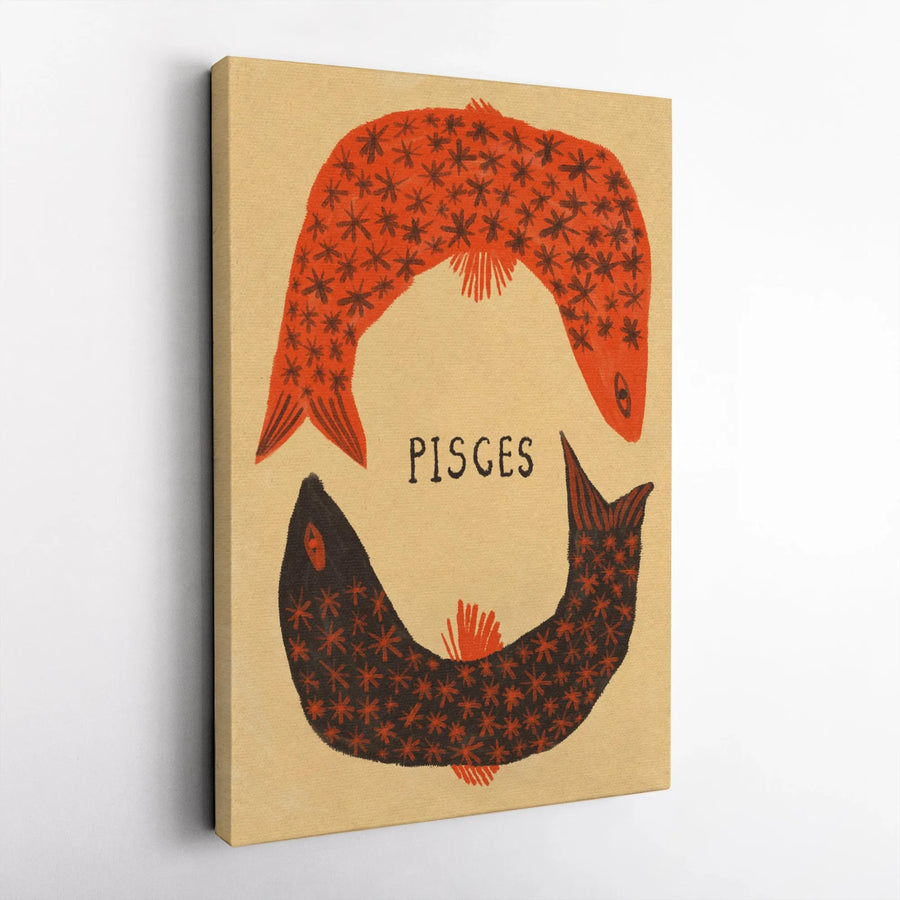 Pisces Zodiac Wall Art | Minimalist Two Fish Horoscope Illustration | Premium 1.25" Gallery Canvas | Astrology Gift for Her and Him