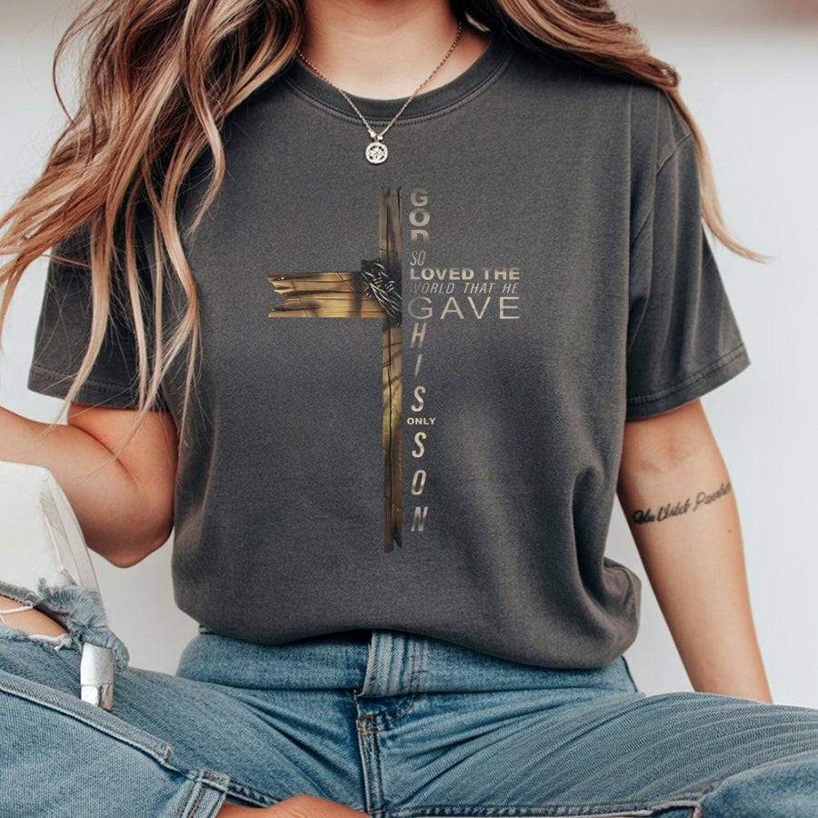 Christian Cross T-Shirt | John 3:16 Bible Verse Graphic | Premium 100% Cotton Apparel | Faith-Inspired Religious Gift for Men and Women