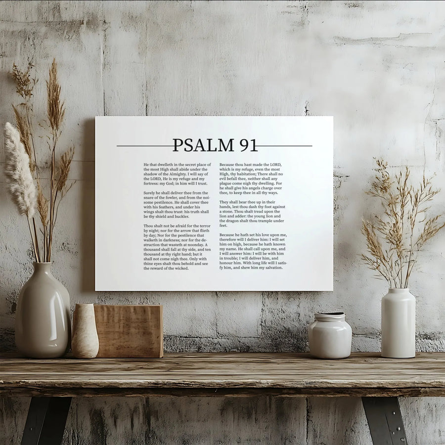 Psalm 91 Bible Verse Canvas Wall Art | Minimalist Scripture Print | Premium Gallery-Wrapped 1.25" Profile | Christian Home Decor Gift