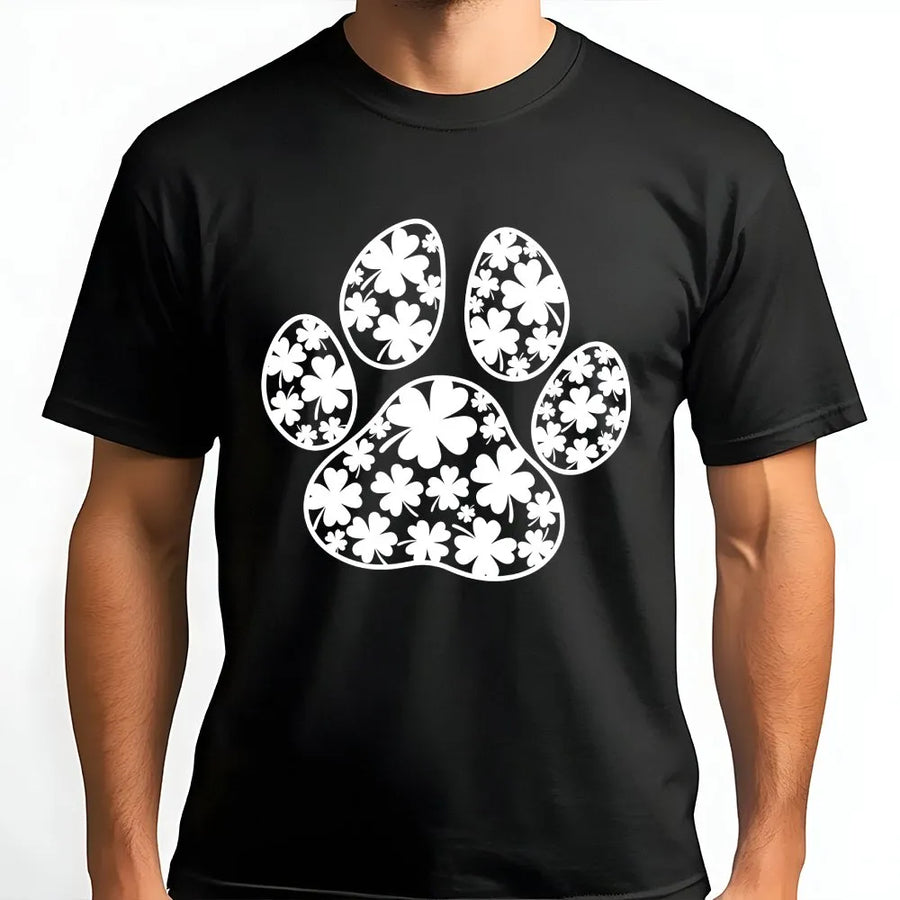 Shamrock Paw Print T-Shirt | St. Patrick's Day Dog Lover Graphic | Premium 100% Cotton Tee | Gift for Pet Owners