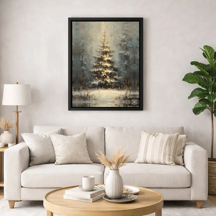 Christmas Tree Wall Art | Impressionist Snowy Forest Canvas Print | Gallery-Quality Framed Decor | Winter Holiday Home Gift