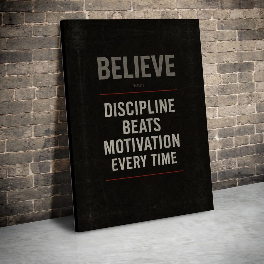 Discipline Beats Motivation Canvas Print | Inspirational Quote Wall Art | Premium Gallery Wrapped Canvas | Home Gym & Office Decor Gift