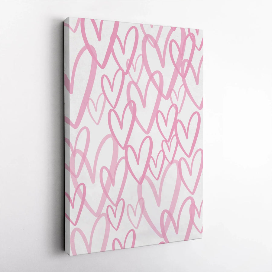 Pink Heart Wall Art | Hand-Drawn Minimalist Heart Pattern | Gallery-Quality Premium Canvas | Romantic Bedroom & Nursery Decor Gift