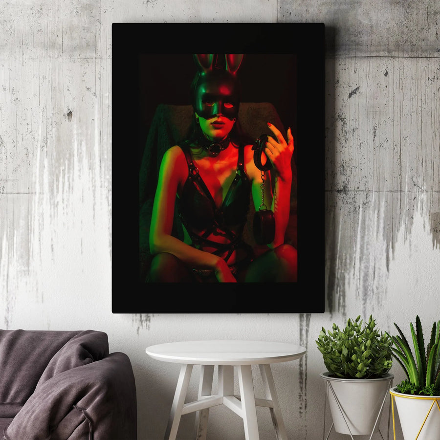 Bunny Mask Canvas Print | Dark Fantasy Femme Fatale Art | Gallery Quality Matte Canvas | Gothic Bedroom Wall Decor Gift