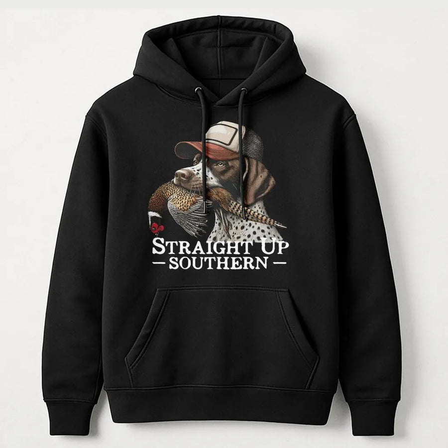 German Shorthaired Pointer Hoodie | Straight Up Southern Pheasant Hunting Design | Premium Cotton Blend | Gift for Hunter Dog Lovers