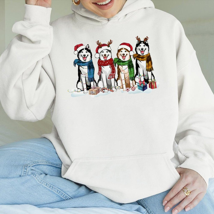 Husky Christmas Hoodie | Cute Reindeer Dogs Graphic Sweatshirt | Premium Cotton Blend | Holiday Gift for Dog Lovers and Siberian Husky Owners