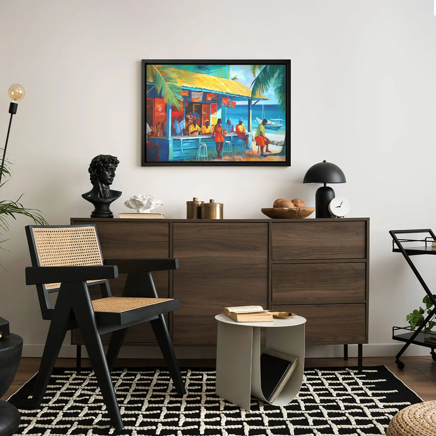 Caribbean Beach Bar Canvas Art | Vibrant Tropical Island Life Print | Gallery-Quality 1.25 Inch Frame | Vacation Home Decor Gift