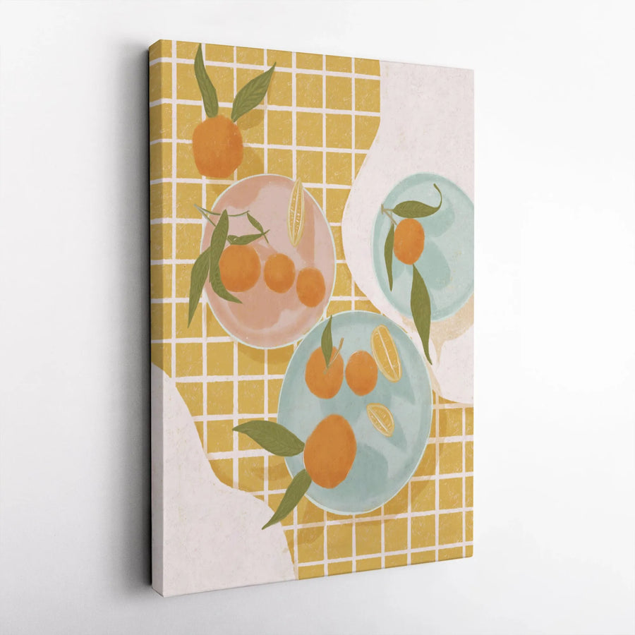 Orange Still Life Canvas Print | Modern Minimalist Fruit Illustration | Premium Gallery Wrapped Canvas | Boho Kitchen & Dining Room Decor Gift