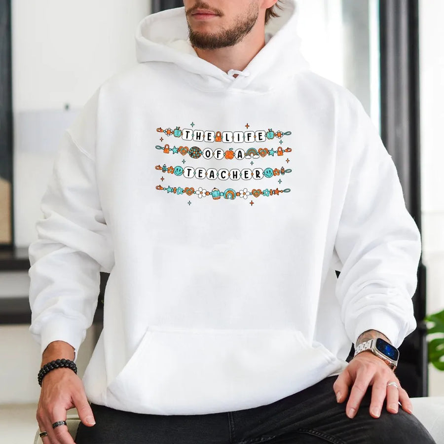 Teacher Life Shirt | Retro Friendship Bracelet Graphic Tee | Soft Cotton Apparel | Back to School Teacher Appreciation Gift