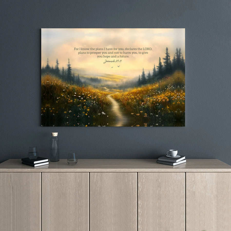 Jeremiah 29:11 Canvas Wall Art | Wildflower Meadow Landscape | Premium Gallery Wrap Print | Christian Scripture Gift for Home Decor