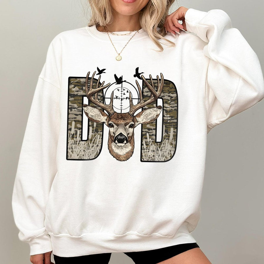 Deer Hunting Dad Sweatshirt | Camo Buck Graphic Print | Premium Cotton-Poly Blend | Wildlife Outdoorsman Birthday Gift for Him