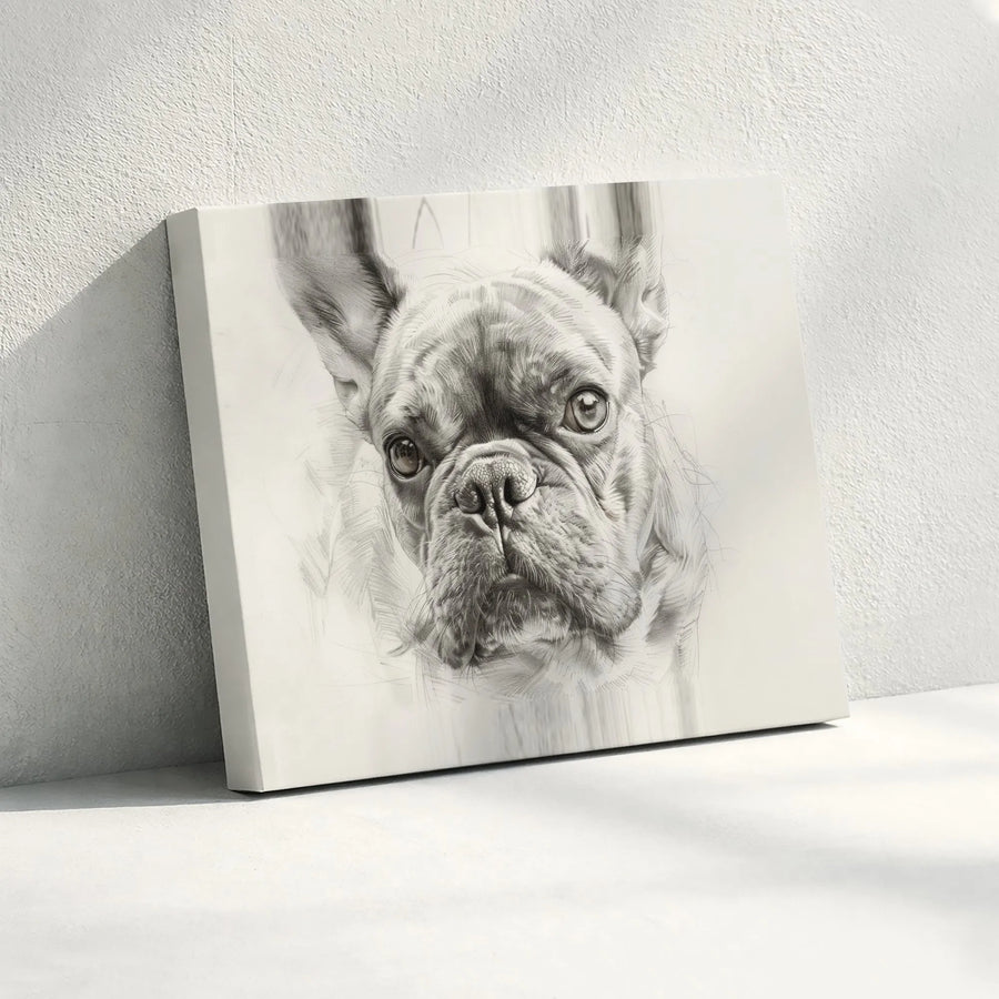 French Bulldog Sketch Canvas Wall Art | Realistic Pencil Drawing Portrait | Premium Gallery Canvas | Unique Gift for Dog Lovers & Pet Owners