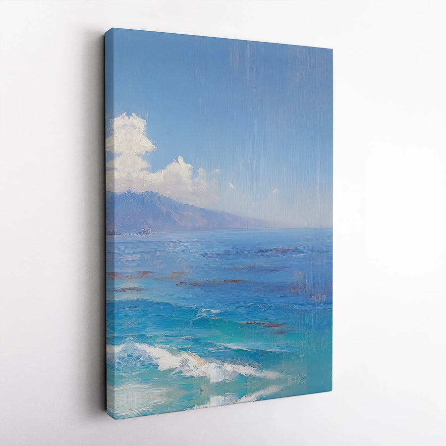 Coastal Seascape Wall Art | Mountain Ocean Beach Painting | Premium Gallery Wrap Canvas | Modern Beach House Decor for Living Room
