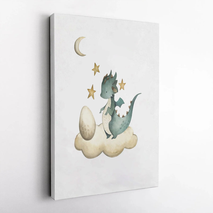 Baby Dragon Wall Art | Cute Watercolor Fantasy Nursery Decor | Premium Gallery Wrap Canvas | Whimsical Dragon Gift for Kids Room