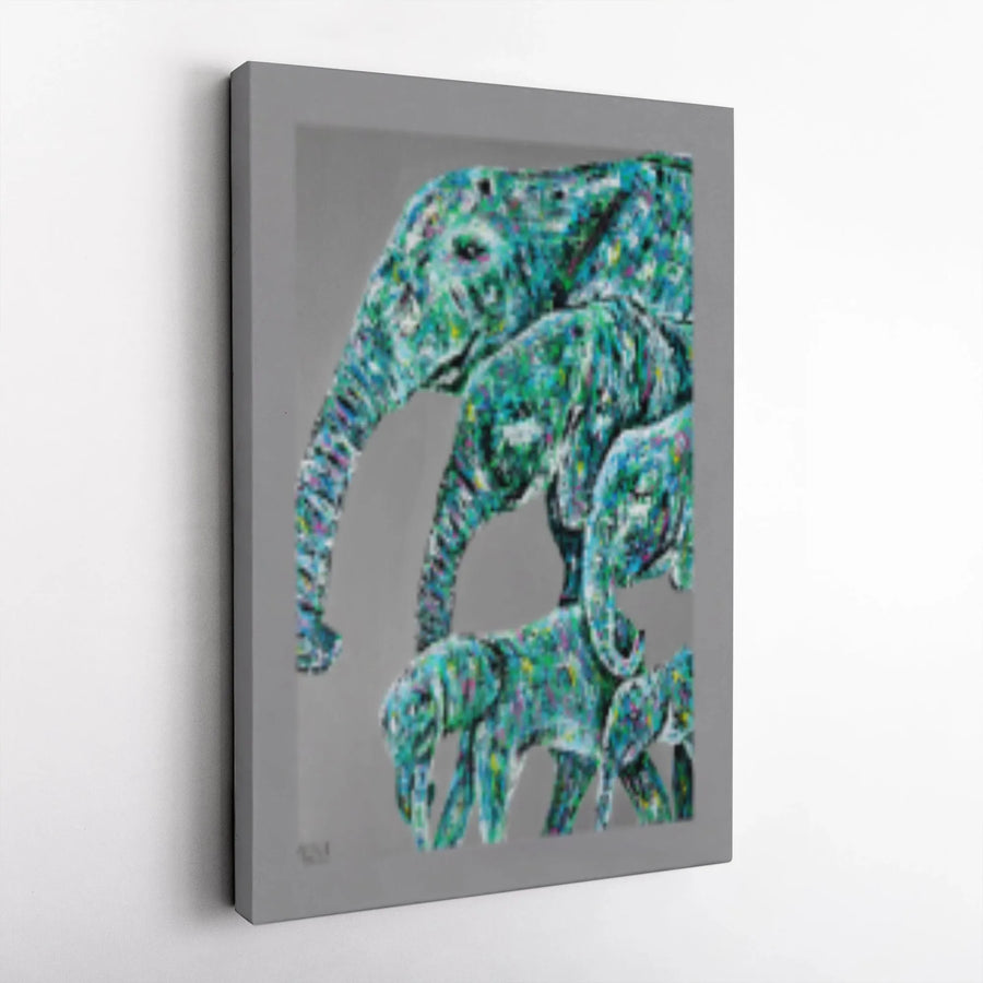 Elephant Family Canvas Print | Colorful Abstract Wildlife Wall Art | Premium 1.25 Inch Gallery Wrap | Modern Home Decor Gift For Animal Lovers