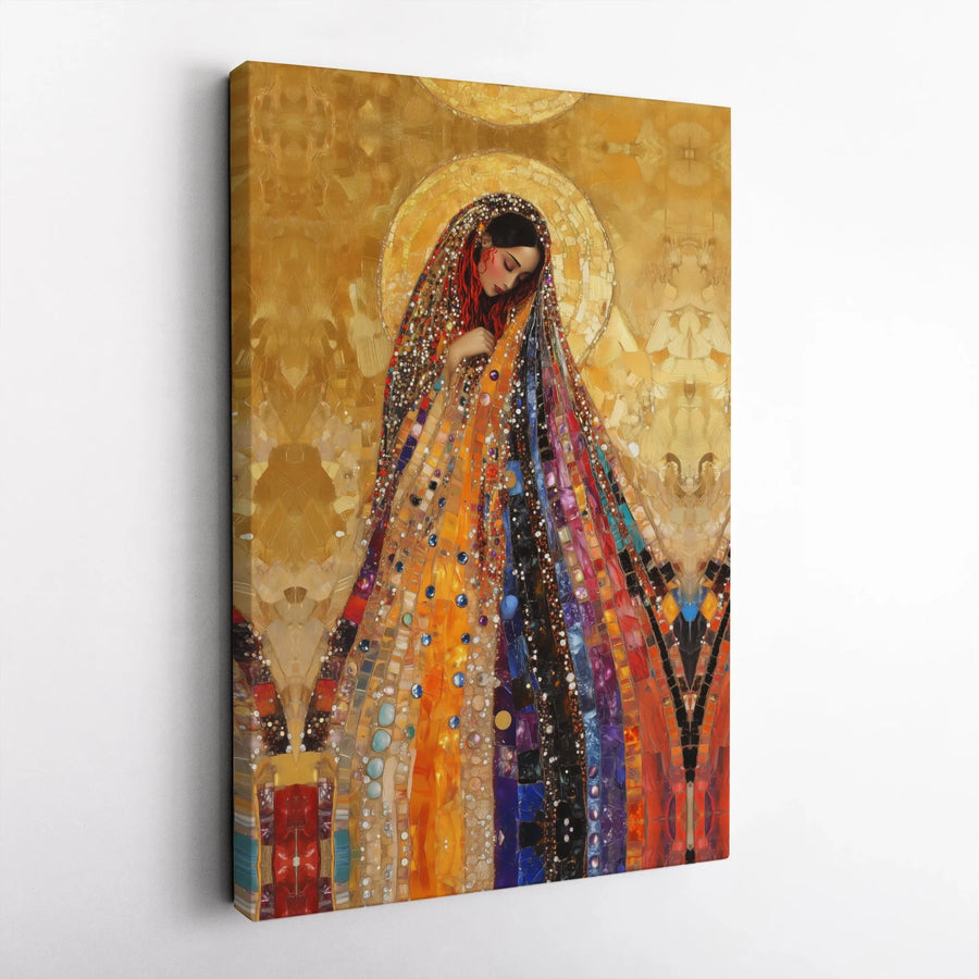 Virgin Mary Canvas Print | Klimt Style Mosaic Wall Art | Premium Gallery Wrap Decor | Religious Gift for Home Office Wall