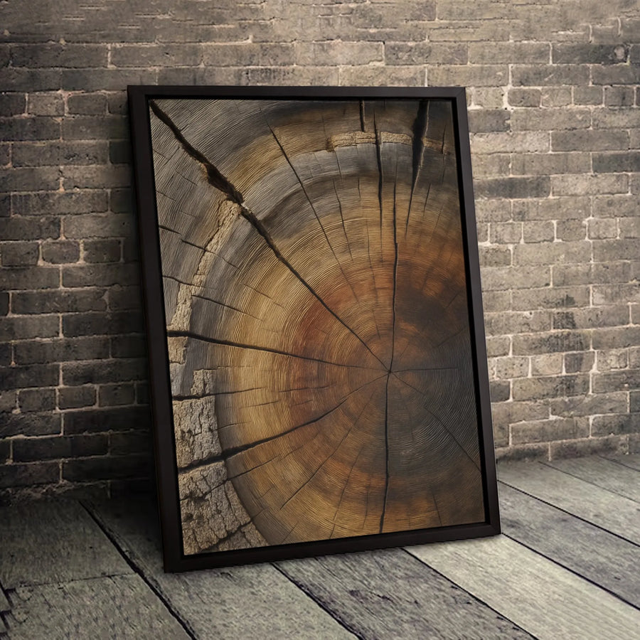 Tree Trunk Cross-Section Wall Art | Rustic Growth Rings Nature Canvas Print | Premium Gallery Wrapped Decor | Modern Farmhouse Living Room Gift