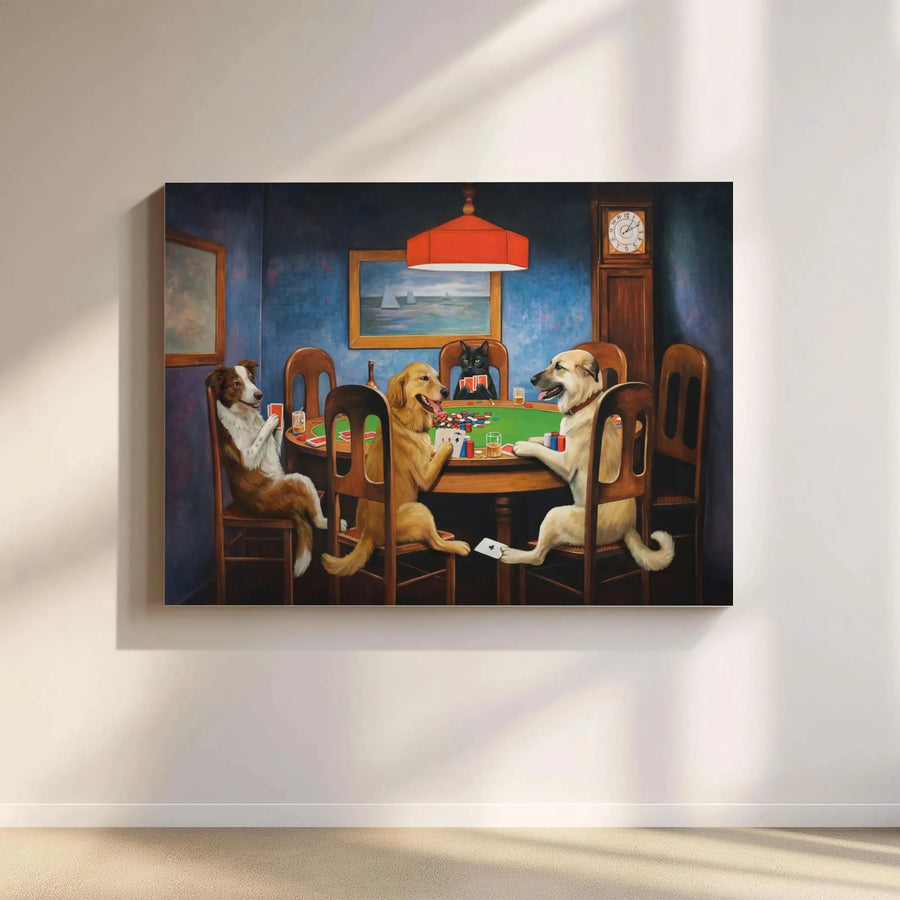 Dogs Playing Poker Canvas Wall Art | Vintage Funny Animal Painting | Premium High-Resolution Canvas Print | Gift for Him, Man Cave & Game Room Decor