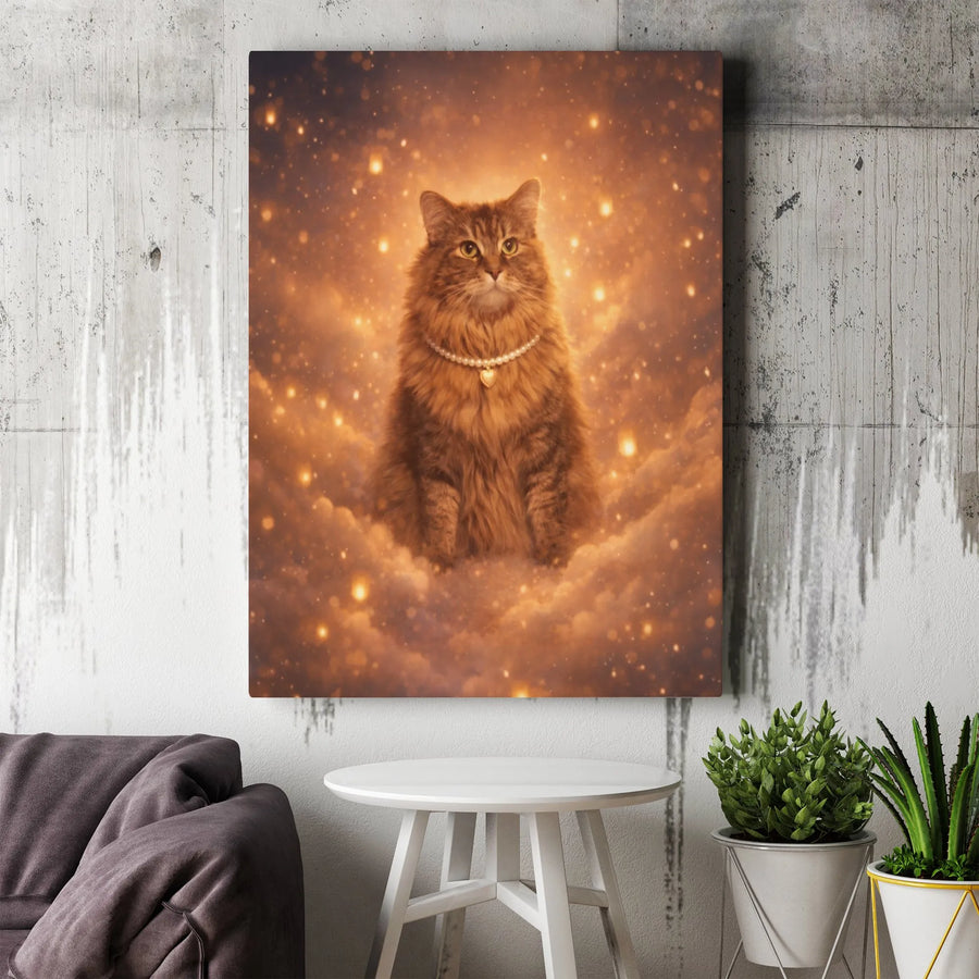 Celestial Cat Canvas Print | Ethereal Feline Portrait on Clouds | Premium Fade-Resistant Print | Collector's Gift for Cat Lovers